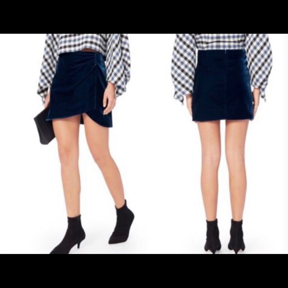 Derek Lam 10 Crosby Velvet Mini Skirt Blue Draped Party Size 8